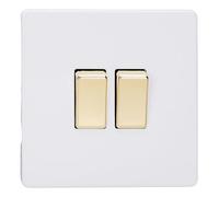 Varilight Double Rocker Light Switch 2-Way - Screwless Primed With Polished Brass Rockers, XDY2VS.PD