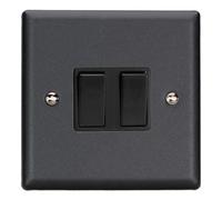 Varilight Double Rocker Light Switch 2-Way - Urban Matt Black With Black Rockers, Xy2B.mb