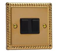 Varilight Light Switch XG77B Classic Georgian Brass 2-Gang Intermediate Black Insert
