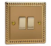 Varilight Double Light Switch Classic Georgian Brass 10A 2-Gang Intermediate Polished Brass Rockers