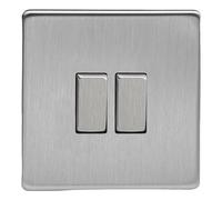 Varilight Double Rocker Light Switch Intermediate - Screwless Brushed Steel With Brushed Steel Rockers, XDS77S