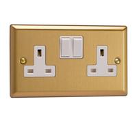 Varilight XB5W 13A Socket, 2-Gang, 2 Pole, Classic Brushed Brass + White Insert