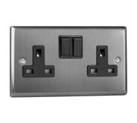 Varilight 2-Gang 13A Double Pole Switched Socket Brushed Steel