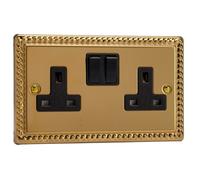 Varilight - 2 Gang 13 Amp Double Switched Socket Georgian Brass - XG5B
