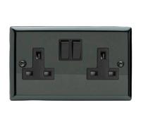 Varilight Double Switched Plug Socket - Classic Iridium With Black Insert, Xi5B