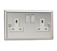 Varilight Double Switched Plug Socket - Classic Mirror Chrome With Chrome/white Insert, Xc5Dw