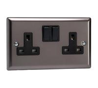 Varilight Double Switched Plug Socket - Classic Pewter With Black Insert, Xr5B