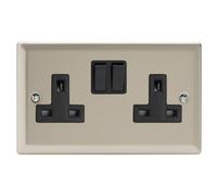 Varilight Double Switched Plug Socket - Classic Satin With Black Insert, Xn5B