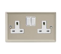 Varilight Double Switched Plug Socket - Classic Satin With White Insert, Xn5W