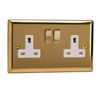 Varilight Switched Socket XV5DW - 2-Gang 13A Double Pole - Victorian Brass