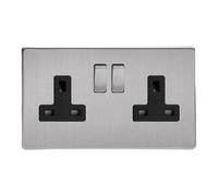 Varilight Double Switched Plug Socket - Screwless Brushed Steel With Brushed Steel/black Insert, Xds5Bs