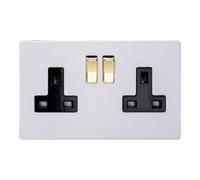Varilight XDY5VBS.PD 13A Socket, 2-Gang, 2 Pole, Screwless Primed + Brass/Black Insert