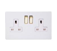 Varilight Double Switched Plug Socket - Screwless Primed Ready To Paint With Brass/white Insert, Xdy5Vws.pd