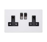 Varilight Double Switched Plug Socket - Screwless Primed Ready To Paint With Iridium/black Insert, Xdy5Ibs.pd