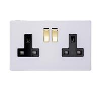 Varilight Double Switched Plug Socket - Screwless Primed With Brass/Black Insert, XDY5VBS.PD