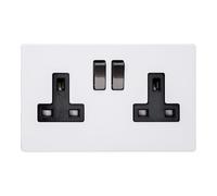 Varilight Double Switched Socket - Screwless Primed Paintable With Iridium/Black Insert XDY5IBS.PD