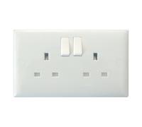 Varilight Double Switched Plug Socket Single Pole - Value Polar White With White Insert, Xo5Pw