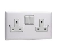 Varilight Double Switched Plug Socket - Urban Chalk White With White Insert, Xy5W.cw