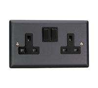 Varilight Double Switched Plug Socket - Urban Matt Black With Black Insert, Xy5B.mb