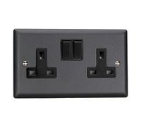 Varilight 2 Gang Rocker Switched Socket - Matt Black
