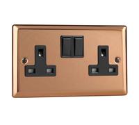 Varilight 2-Gang 13A Double Pole Switched Socket Polished Copper