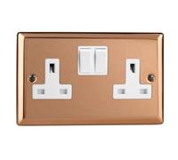 Varilight 2-Gang 13A Double Pole Switched Socket Polished Copper