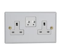 Varilight Double Switched Plug Socket - Vogue Matt White With Polished Brass/white Insert, Xy5Vw.mw