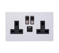 Varilight Double Switched Socket With USB C Charging - Screwless Primed Paintable With Iridium/Black Insert XDY5UACIBS.PD