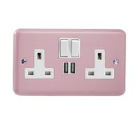 Varilight 2-Gang 13A Double Pole Switched Plug Socket + 2 5V DC 2100mA USB Charging Ports Rose Pink XY5U2SW.RP