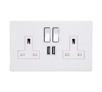 Varilight XDY5U2SWS.PD Screwless Primed 2 Gang Double 13A Switched Plug Socket 2.1A USB