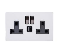 Varilight Double Switched Plug Socket With Usb Charging - Screwless Primed Ready To Paint With Iridium/black Insert, Xdy5U2Sibs.pd