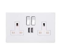 Varilight XDY5U2SWS.PD Screwless Primed 2 Gang Double 13A Switched Plug Socket 2.1A USB