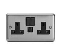 XS5U2SB 13A Socket 2-Gang With USB Black Varilight Black One Size