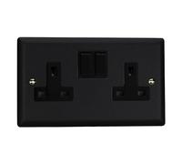 Varilight 2 Gang Rocker Switched Socket - Matt Black