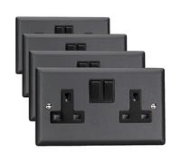 Varilight Double Switched Socket - Urban Matt Black With Black Insert (Pack of 4)