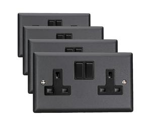 Varilight Double Switched Socket - Urban Matt Black With Black Insert (Pack of 4)