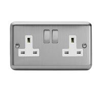 Varilight Classic 2 Gang Switched Socket with White insert (Double XS5DW) - Matt Chrome - XS5DW