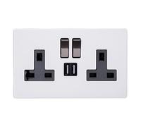 Varilight Double Switched Socket With USB Charging - Screwless Primed Paintable With Iridium/Black Insert XDY5U2SIBS.PD
