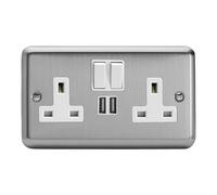 XS5U2SW 13A Socket 2-Gang With USB White Varilight White One Size