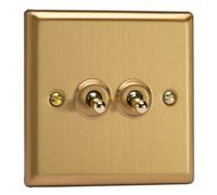 Varilight XBT2 Double Toggle Switch, 10A, 2-Gang, 2-Way, Classic Brushed Brass