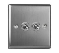 Varilight Double Light Switch 2-Way - Classic Brushed Steel With Brushed Steel Toggles