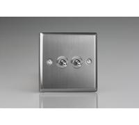 Varilight Double Light Switch 2-Way - Classic Brushed Steel With Brushed Steel Toggles