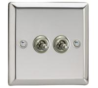 Varilight Double Toggle Light Switch 2-Way - Classic Mirror Chrome With Chrome Toggles, Xct2