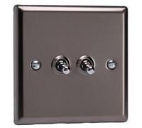 Varilight Double Toggle Light Switch 2-Way - Classic Pewter With Chrome Toggles, Xrt2
