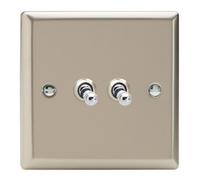 Varilight Double Toggle Light Switch 2-Way - Classic Satin With Chrome Toggles, Xnt2