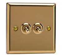 Varilight Double Toggle Light Switch 2-Way - Classic Victorian Brass With Polished Brass Toggles, Xvt2
