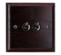 Varilight Double Toggle Light Switch 2-Way - Dark Oak With Iridium Black Toggles, Xkt2.do