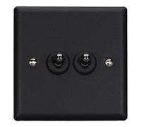 Varilight Double Toggle Light Switch 2-Way & Intermediate - Urban Matt Black With Iridium Toggle, Xyt71.mb