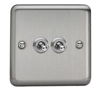 Varilight Double Toggle Light Switch 2-Way & Intermediate - Value Matt Chrome With Chrome Toggle, XST71