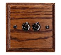 Varilight Double Toggle Light Switch 2-Way - Medium Oak With Iridium Black Toggles, Xkt2.mo